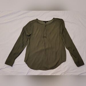 Banana Republic Olive Green Silk Keyhole Blouse Top Shirt sz S Lux